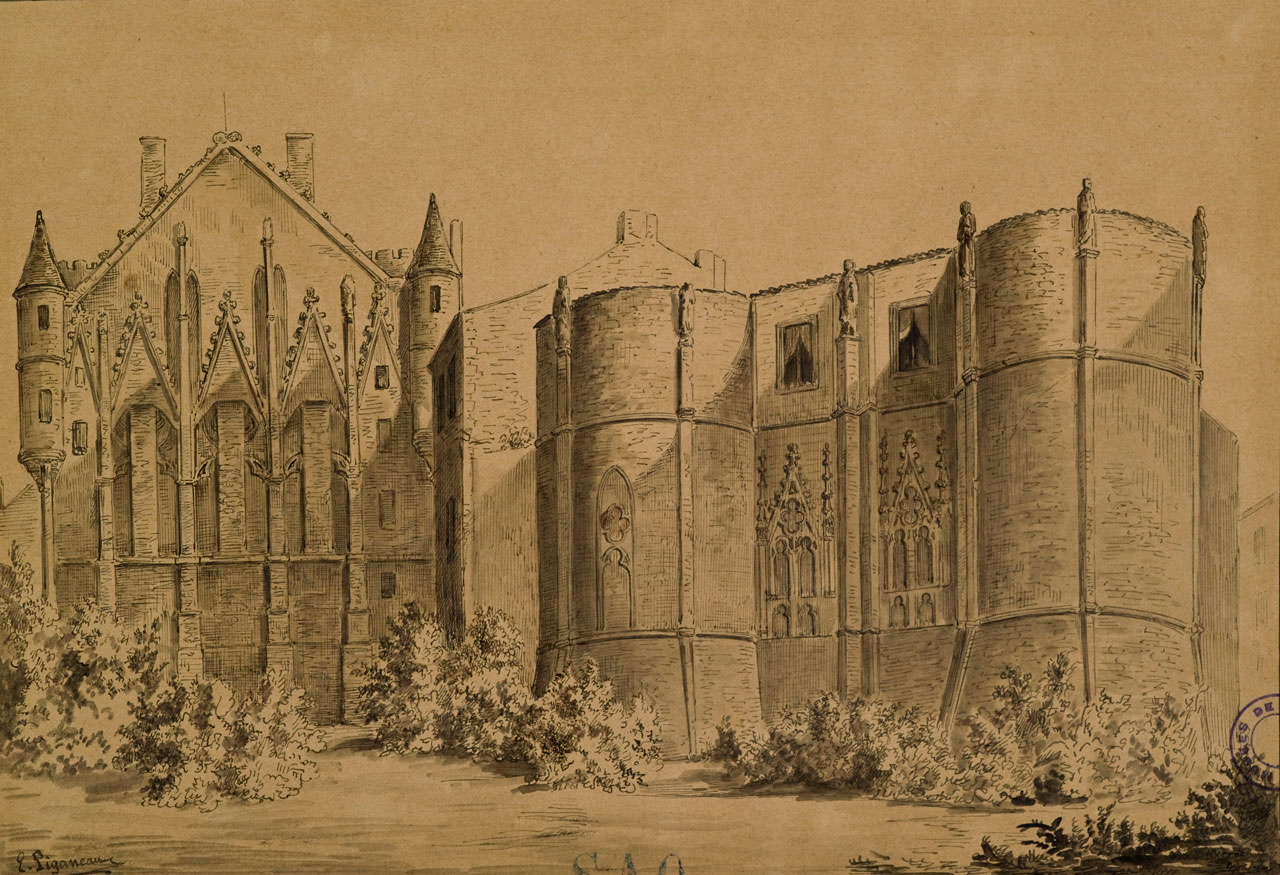 Dessin à la plume représentant le palais de justice de Poitiers