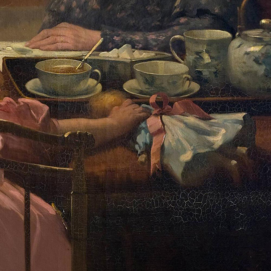 L'heure du thé fumant et des livres fermés, détail