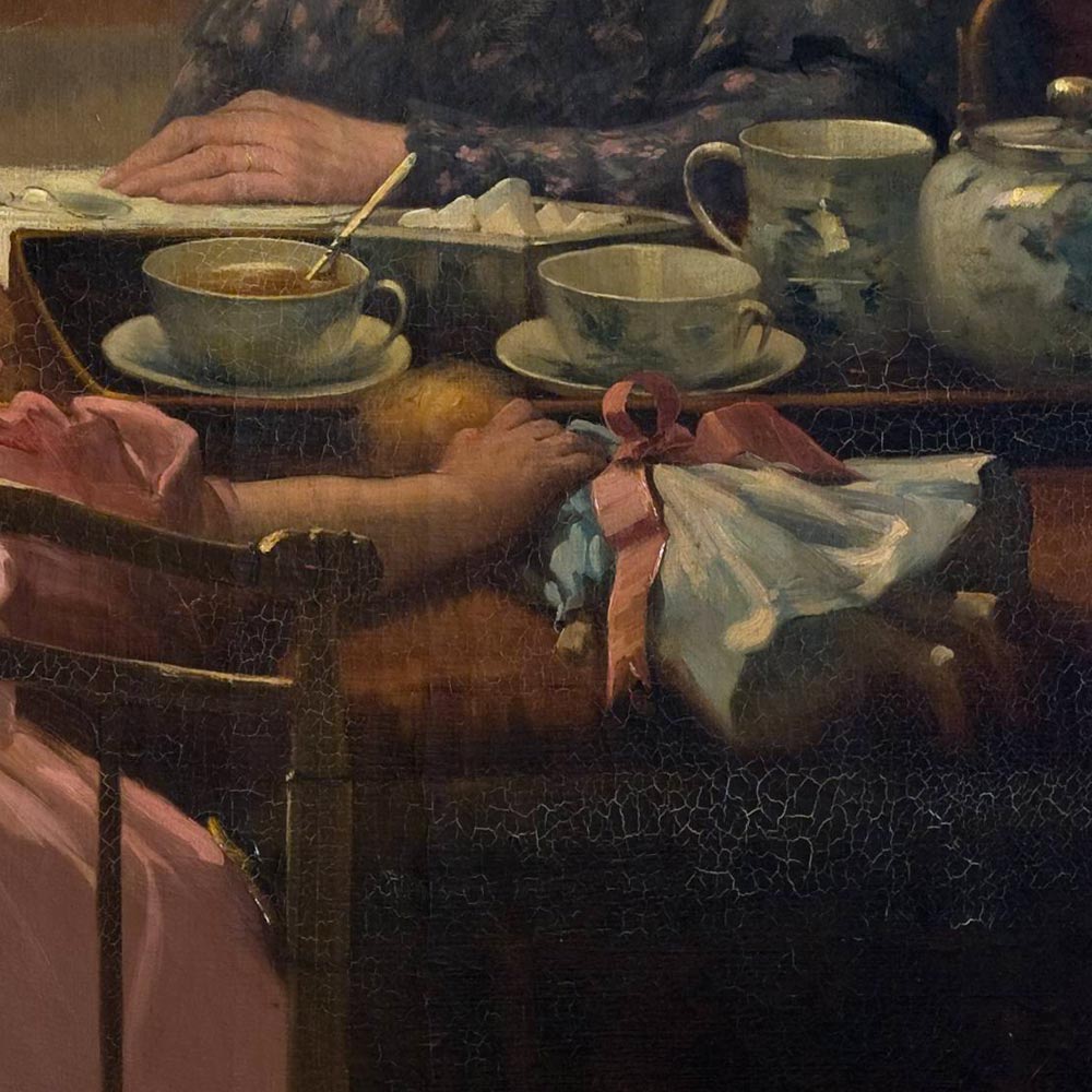 L'heure du thé fumant et des livres fermés, détail